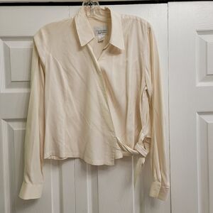 Christopher Banks Small Ivory long (button) sleeve wrap 100 % silk linen blouse.